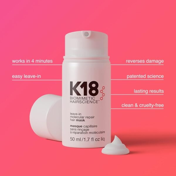 K18 Leave-In Molecular Hair Mask, Repairs Dry or Damaged Hair, Reverse Hair Damage from Bleach, Color, Chemical Services & Heat - Image 3