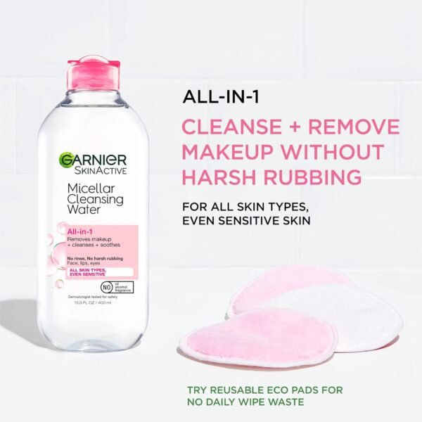 Garnier Micellar Water, Hydrating Facial Cleanser & Makeup Remover, Suitable for Sensitive Skin, Vegan, Cruelty Free, 13.5 Fl Oz (400mL), 1 Count - Image 4