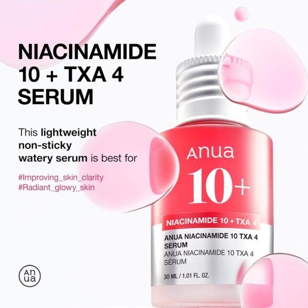 ANUA Niacinamide 10 + TXA 4 Serum, Hyaluronic Acid, Tranexamic acid, Vitamin B12, Facial Serum for Glass Skin, Clarifying, Radiant Complexion with Natural Color, Korean Skin Care (30ml /1.01 fl.oz) - Image 4
