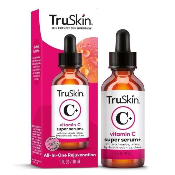TruSkin Vitamin C Super Serum - Niacinamide, Retinol, Hyaluronic & Salicylic Acid - All-in-One Anti Aging Serum for Face – Improve Appearance of Dark Spots, Firmness for Brighter Looking Skin, 1 Fl Oz - Image 2