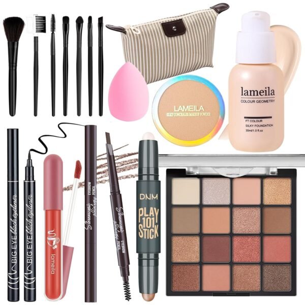 Makeup Set Full Kit for Girls Teens Women, Makeup Present Set, Includes Eyeshadow, Foundation, counter stick, Powder, Eyebrow Pencil, Eyeliner, Brushes, Lip Gloss, Sponge, Cosmetic Bag - Image 2
