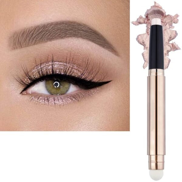Light Gold Eyeshadow Stick Makeup, Waterproof Hypoallergenic Long Lasting Crayon, Glitter Primer Palette Shimmer Eyeliner Pen with Soft Brush - Image 2