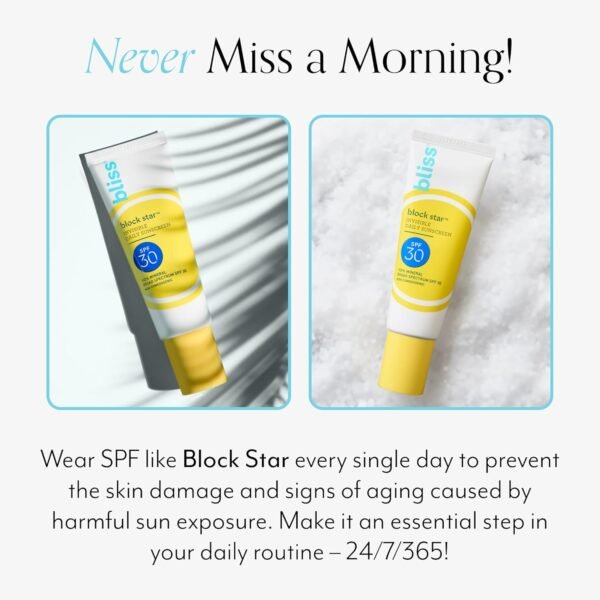 Bliss Block Star SPF 30 Daily Tinted Sunscreen with Zinc Oxide, Sunscreen & Makeup Primer- All Skin Tones - 100% Mineral Broad Spectrum Sunscreen with Titanium Dioxide & Antioxidant Blend,- 1.4 fl oz. - Image 8