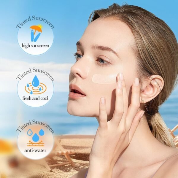 Tinted Mineral Sunscreen for Face - Tinted Moisturizer with SPF 50+ with Zinc Oxide - Face Sunscreen for Women Men - Fa ce Sun screen Lotion with Hyaluronic Acid & Vitamin C, Water & Sweat Proof - Image 4