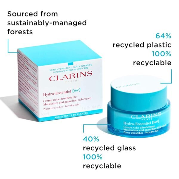 Clarins Hydra-Essentiel Rich Cream|Intensely Hydrating Moisturizer|60 Seconds to Plumper Skin*|Nourishes, Softens and Soothes|Double Dose Hyaluronic Acid|Very Dry Skin Type|1.7 Ounces - Image 8