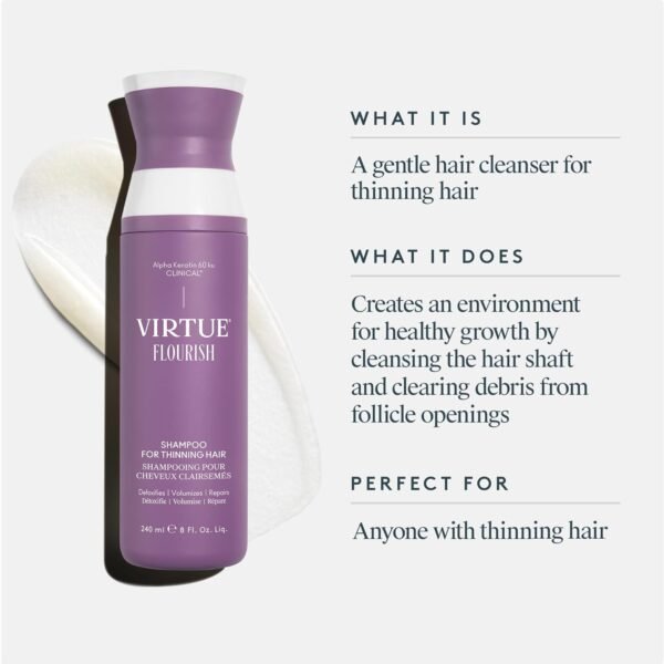VIRTUE Flourish Sulfate Free Shampoo for Thinning Hair, Volumizing Hair Growth Product, Detoxifies and Repairs, Color Safe - Image 3