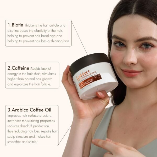 Coffee+ Thickening Hair Mask | Biotin & Caffeine for Fine & Thinning Hair | Deep Conditioning & Strengthening Treatment | Moisturizes, Repairs & Adds Volume | Sulfate-Free & Color-Safe 8.45 oz - Image 5