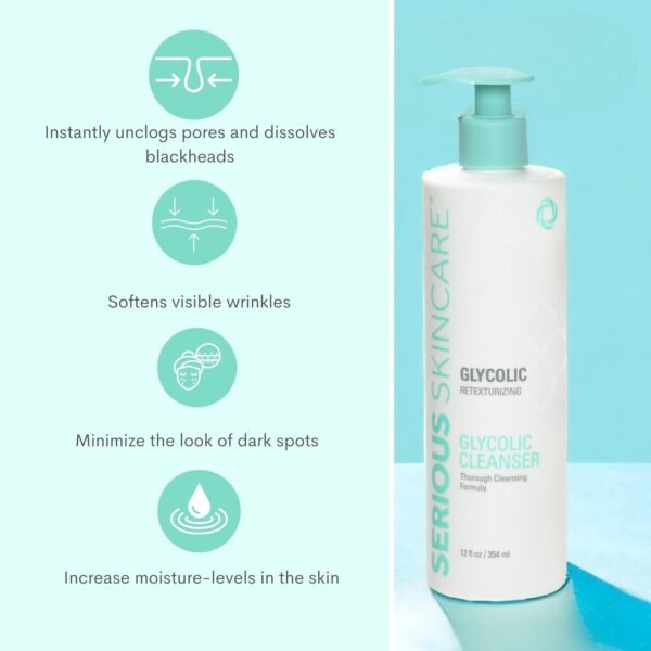 Serious Skincare Glycolic Facial Cleanser 12 oz. + Oscillating Facial Brush Cleansing Tool - Creamy Deep Pore Cleansing Formula - Glycolic Acid - Gentle - Oil Free Face Wash - Image 3