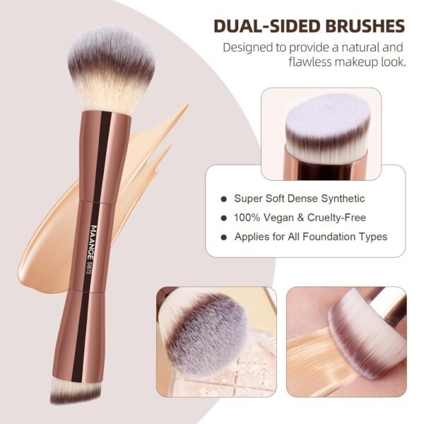 MAANGE 20 PCS Foundation Makeup Brush Set, Double-ended Kabuki Contour Brush for Liquid Powder Concealer Blending Blush Face Makeup Tools (Coffee) - Image 6