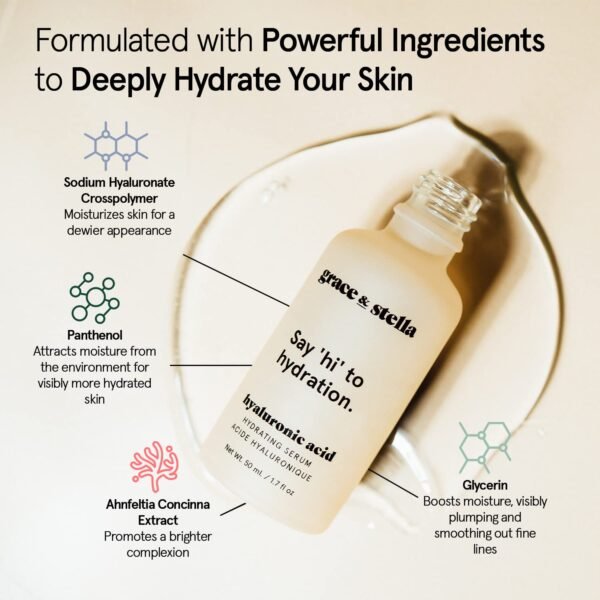 grace & stella Award Winning Hyaluronic Acid Serum (50ml/1.7 fl oz) Hydrating Hyaluronic Acid Serum for Face - Acido Hialuronico for Women - Remove Fine Lines, Wrinkles, Anti Aging - Vegan Skincare - Image 5