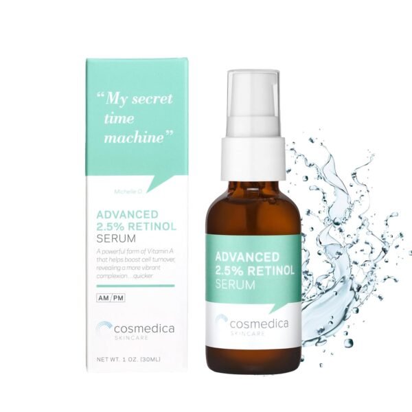 Cosmedica Skincare's Advanced 2.5% Retinol Serum w/Green Tea, Hyaluronic Acid & Vit E - Anti-Aging, Skin Revitalizing, Hydrating Serum for Fine Lines, Wrinkles, Discoloration, and Acne Scars, 1oz - Image 2