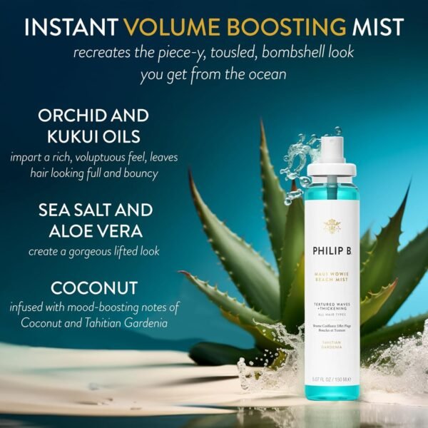 PHILIP B. Maui Wowie Beach Mist 5.07 oz - Texturizing Hair Mist, Boosts Appearance of Volume & Bouncy Waves, Infused with Botanical Moisturizers, Sea Salt, Coconut & Aloe Vera - Image 4