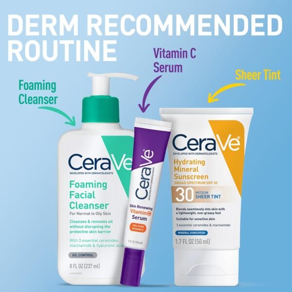 CeraVe Hydrating Mineral Sunscreen SPF 30 with Sheer Tint, Tinted Mineral Sunscreen with Zinc Oxide & Titanium Dioxide, Blends Seamlessly For Healthy Glow, Medium, 1.7 Fluid Ounce - Image 9