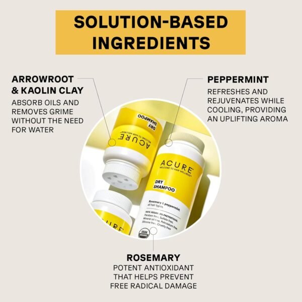 Acure Dry Shampoo - All Hair Types | 100% Vegan | Certified Organic | Rosemary & Peppermint - Absorbs Oil & Removes Impurities Without Water | 1.7 Oz - Image 4