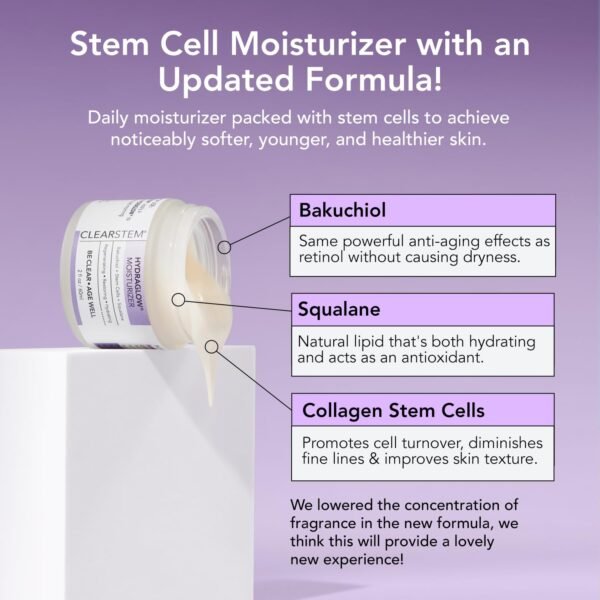 CLEARSTEM - HYDRAGLOW Stem Cell Moisturizer - Bakuchiol + Squalene - Youthful Skin Face Moisturizer - All Skin Types - Facial Skin Care Products - Vegan, Gluten Free, Cruelty Free - 2 fl oz / 60ml - Image 5