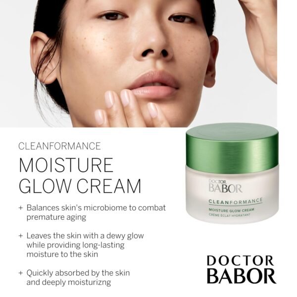 BABOR CLEANFORMANCE Moisture Glow Cream, Lightweight Daily Moisturizer with Light-Reflecting Pigments, Instant Glow and Hydration, Prebiotics & Probiotics Facial Cream, Radiant Even Complexion, 1.7 oz - Image 3