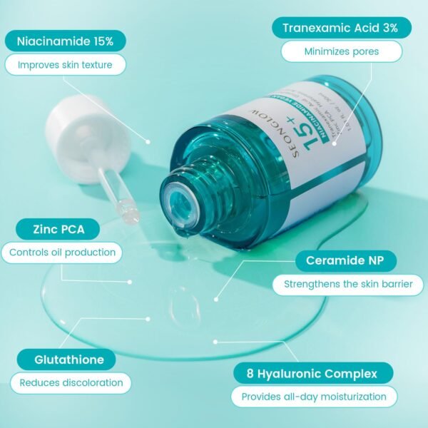 15% Vegan Niacinamide+ 3% Tranexamic Acid Serum: Korean Skin Care Niacinamide serum - Pore Minimizer for Face, Glutathione, Zinc PCA, 1.01 fl.oz.(30ml) - Image 5