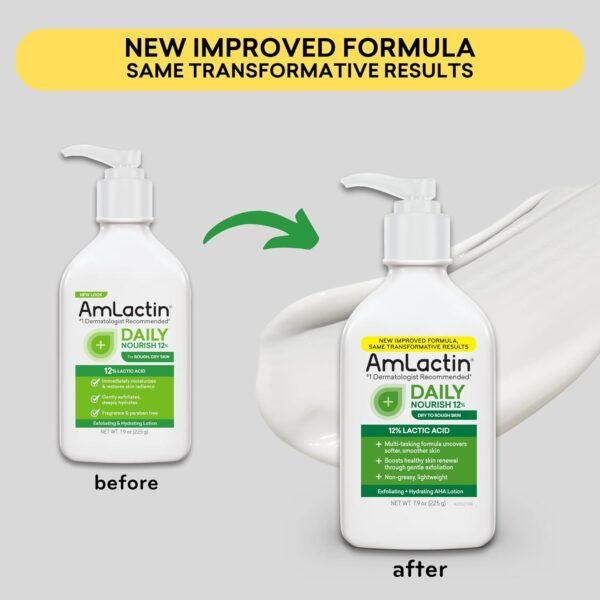 AmLactin Daily Moisturizing Lotion for Dry Skin, 7.9 oz Pump Bottle, 2-in-1 Exfoliator - Body Lotion with 12% Lactic Acid, Dermatologist-Recommended (Packaging May Vary) - Image 3