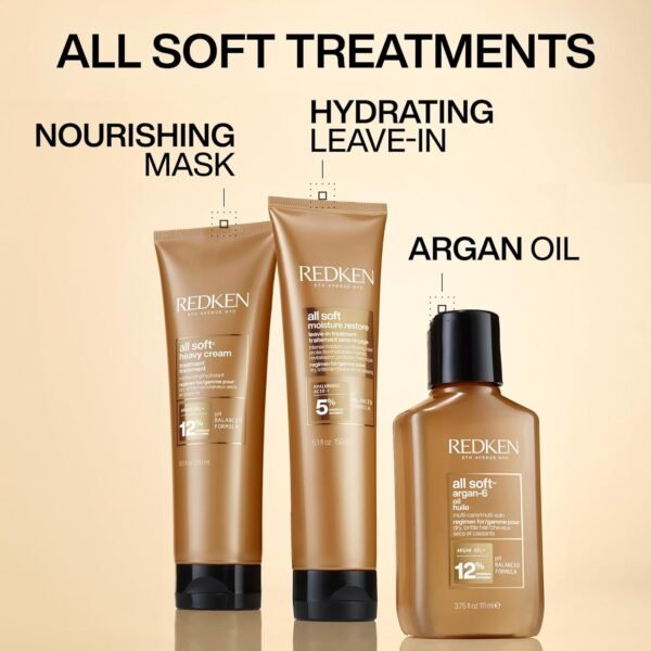 Redken All Soft Argan-6 Oil Treatment For Dry Hair - Deeply Conditions Hair, Adds Softness and Shine With Argan Oil - Image 8