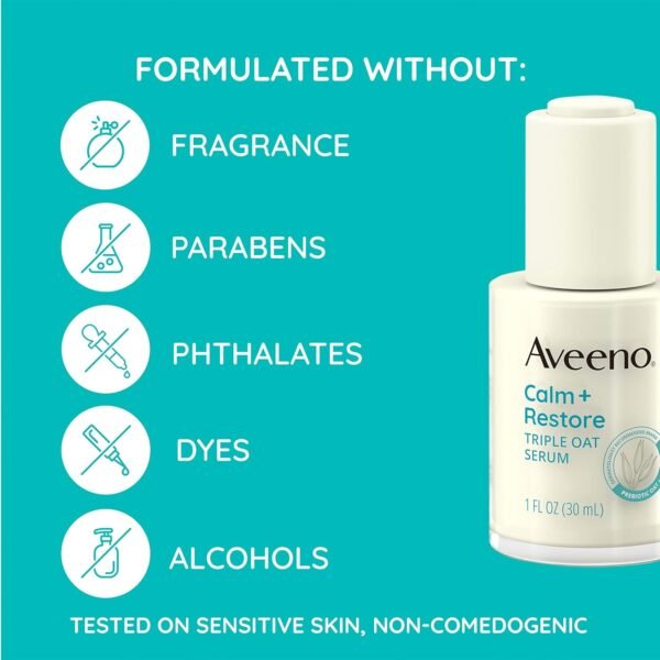 Aveeno Calm + Restore Triple Oat Hydrating Face Serum for Sensitive Skin, Gentle, Lightweight Facial Serum Instantly Smooths Skin, Fast-Absorbing, Hypoallergenic & Fragrance-Free, 1 fl. oz - Image 7