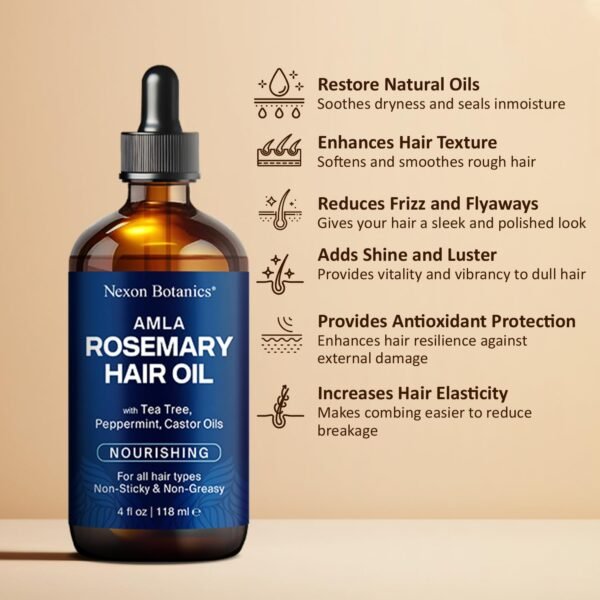 Amla Rosemary Hair Oil 4 fl oz - Nourishing Oil for Hair Growth & Dry Scalp - With Mint, Castor & Tea Tree Oils - For Damaged, Curly, Frizzy Hair - Men & Women - Image 9