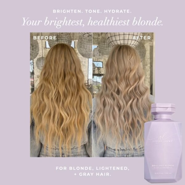 Goldie Locks Brilliant Blonde Purple Shampoo for Blonde, Lightened, Grey Hair & Extensions, Brightens, Tones, Eliminates Brass, Sulfate-Free, Nourishing, Moisturizing, Color Safe, 8.45 Fl Oz Bottle - Image 5