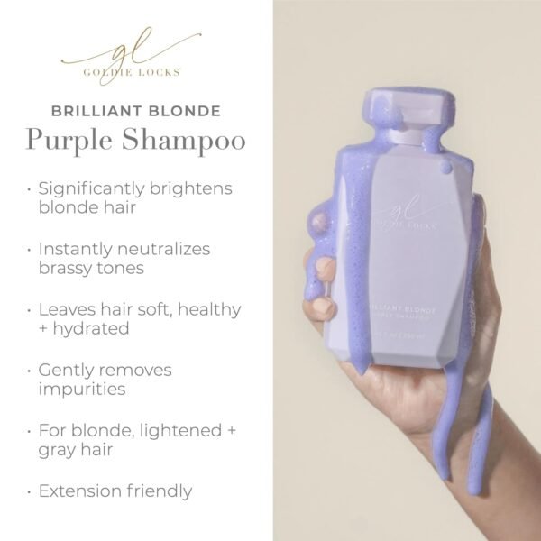 Goldie Locks Brilliant Blonde Purple Shampoo for Blonde, Lightened, Grey Hair & Extensions, Brightens, Tones, Eliminates Brass, Sulfate-Free, Nourishing, Moisturizing, Color Safe, 8.45 Fl Oz Bottle - Image 4