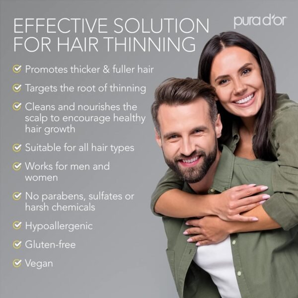 PURA D'OR Anti-Thinning Biotin Shampoo & Deep Moisturizing Conditioner Original Gold Label Set (16oz x2) Natural Earthy Scent, CLINICALLY TESTED Effective Results, Hair Thickening Product, Women & Men - Image 7