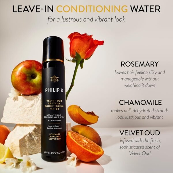 PHILIP B. Velvet Oud Leave-in Conditioning Water, 5.07 Fl. Oz. (150 ml) - Instant Shine and Conditioning Spray With Rosemary and Chamomile - Image 4