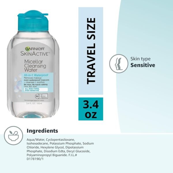Garnier SkinActive Micellar Cleansing Water, For Waterproof Makeup, 3.4 Fl Oz - Image 13