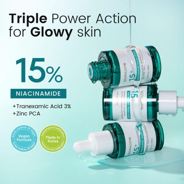 15% Vegan Niacinamide+ 3% Tranexamic Acid Serum: Korean Skin Care Niacinamide serum - Pore Minimizer for Face, Glutathione, Zinc PCA, 1.01 fl.oz.(30ml) - Image 4