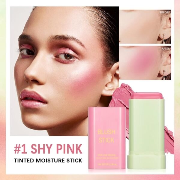 Multi-Use Makeup Blush Stick,Beauty Solid Moisturizer Stick,Waterproof Natural Nude Makeup,Tinted Solid Moisturizer Stick for Eyes Lips Cheek(1#shy pink) - Image 6