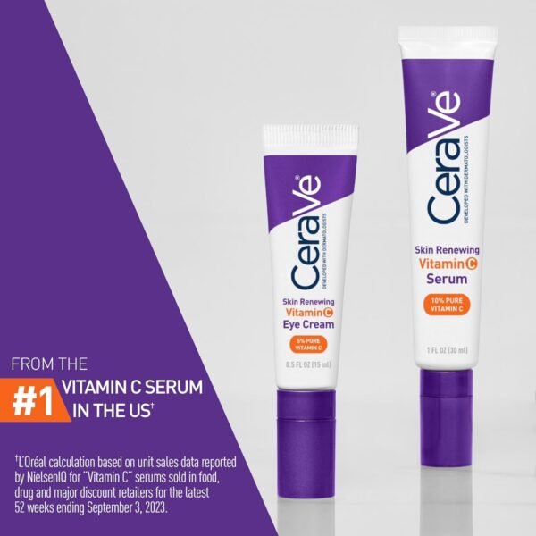 CeraVe Skin Renewing Vitamin C Eye Cream, Vitamin C, Hyaluronic Acid, Ceramides & Caffeine, Under Eye Cream For Dark Circles and Puffiness, Fragrance Free & Ophthalmologist Tested, 0.5 Fl. Oz - Image 3