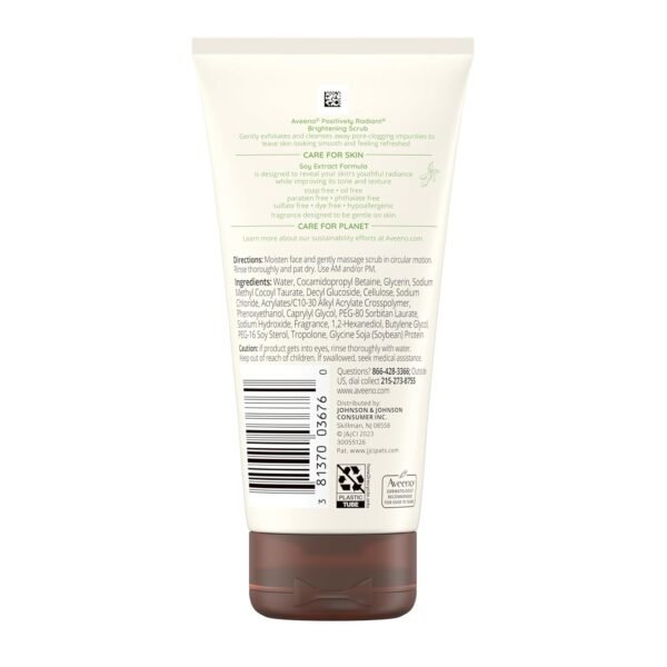 Aveeno Positively Radiant Skin Brightening Exfoliating Daily Facial Scrub, Moisture-Rich Soy Extract, helps improve skin tone & texture, Oil-& Soap-Free, Hypoallergenic, 5 oz - Image 6