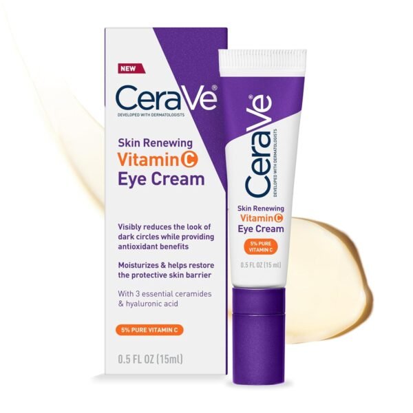 CeraVe Skin Renewing Vitamin C Eye Cream, Vitamin C, Hyaluronic Acid, Ceramides & Caffeine, Under Eye Cream For Dark Circles and Puffiness, Fragrance Free & Ophthalmologist Tested, 0.5 Fl. Oz - Image 2