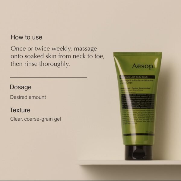 Aesop Geranium Leaf Exfoliating Body Scrub | Smooth, Soft, Hydrated Skin | 6.2 oz / 180mL - Image 3