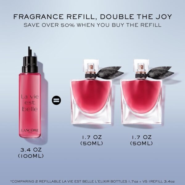 Lancôme La Vie Est Belle L'Elixir Eau De Parfum 3.4 Fl.oz Refill - Warm, Velvety Floral Perfume with Notes of Raspberry, Bergamot, Violet, Rose & Cocoa Butter - Womens Perfume - Image 3