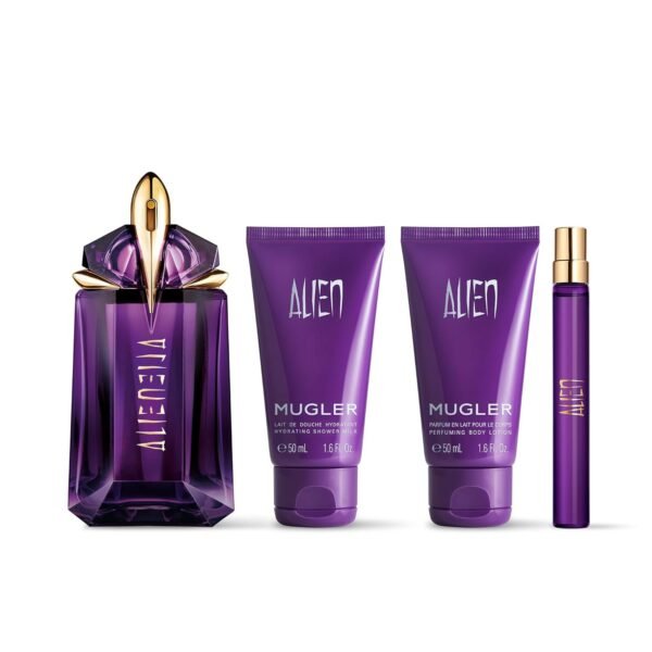 Mugler Alien - Eau de Parfum - Women's Fragrance Set - Floral & Woody - With Jasmine, Wood, and Amber - Perfume, 2 Fl Oz, 1.6 Fl Oz Body Lotion, 1.6 Fl Oz Shower Gel, 0.33 Fl Oz Travel Size Perfume - Image 9