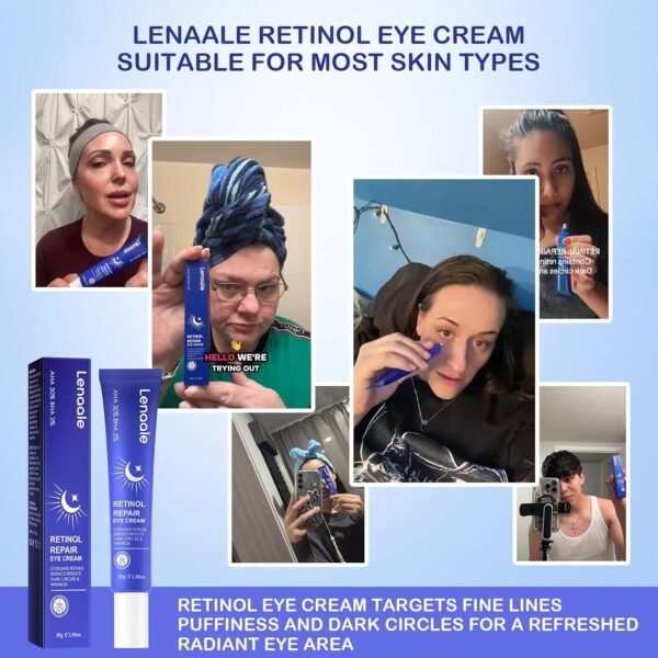 Retinol Eye Cream, Hydrating Under Eye Care Daily Wrinkle Cream, Infused with AHA30% to Smooth and Hydrate Skin, Eye Crea for Dark Circles Treatments, Reduce Under Eye Bags, Smooth Wrinkles, 1Pack - Image 3