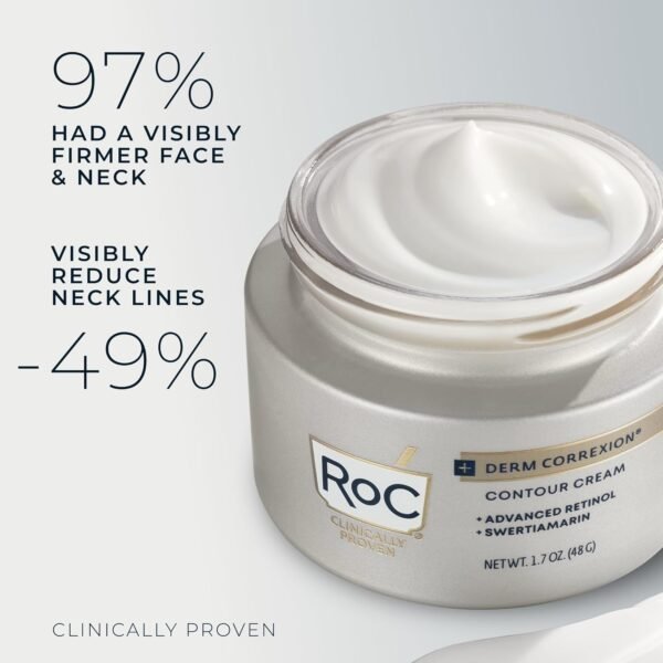 RoC Derm Correxion Neck Cream with Hyaluronic Acid and Advanced Retinol to visibly Tighten & Lift Horizontal Neck Lines, Facial Moisturiser to Contour Face, Neck + Jaw, (1.7 oz) with Retinol Packette - Image 4