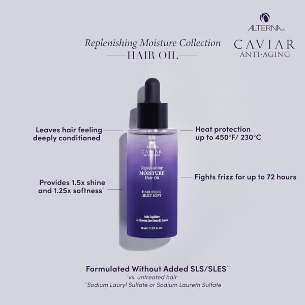 Alterna Haircare CAVIAR Anti-Aging Replenishing Moisture Hair Oil 1.7 oz | Lightweight, Revives and Nourishes Hair | Increased Shine and Softness | Heat Protectant and Frizz Control - Image 4