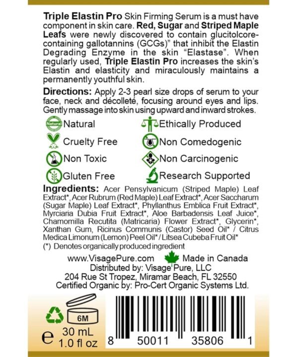 Triple Elastin Pro - Skin Firming Elastin Boost Face Serum - Contains "GCGs" That Increases the Skin's Elastin and Elasticity - USDA Organic - Physician Formulated - Research Supported - Image 5