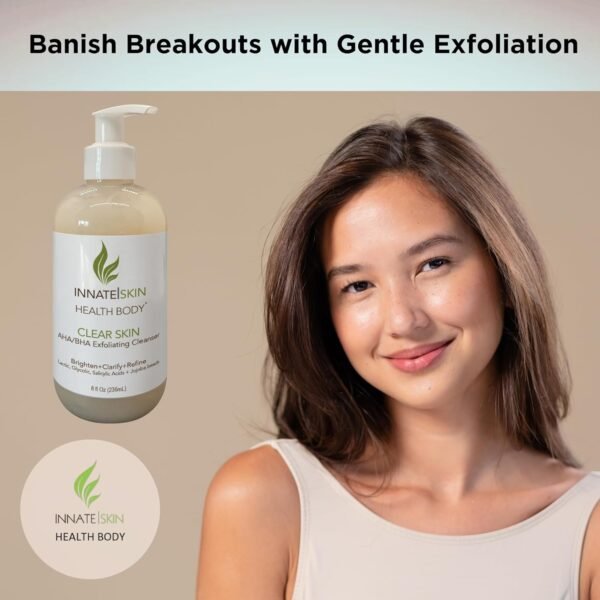 Clear Skin AHA BHA Exfoliating Cleanser Glycolic & Salicylic Acid Cleanser, Jojoba Beads - 8oz Pump - Image 4
