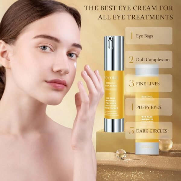 Retinol Under Eye Cream - Anti-aging Eye Cream for Eye Bags, Dark Circles, and Fade Wrinkles, Fine Lines Skin Care Treatment for Women and Men, Gold(0.67 Fl Oz) - Image 8