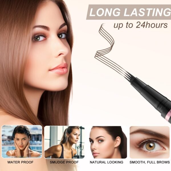 LAVONE Eyebrow Pencil Makeup Kit, with Waterproof 2-IN-1 Microblading Eyebrow Pen, Eyebrow Pomade, Eyeliner and Dual-ended Eyebrow Brush, Brow Pencil Kit for Natural Eyebrows - Dark Brown - Image 5