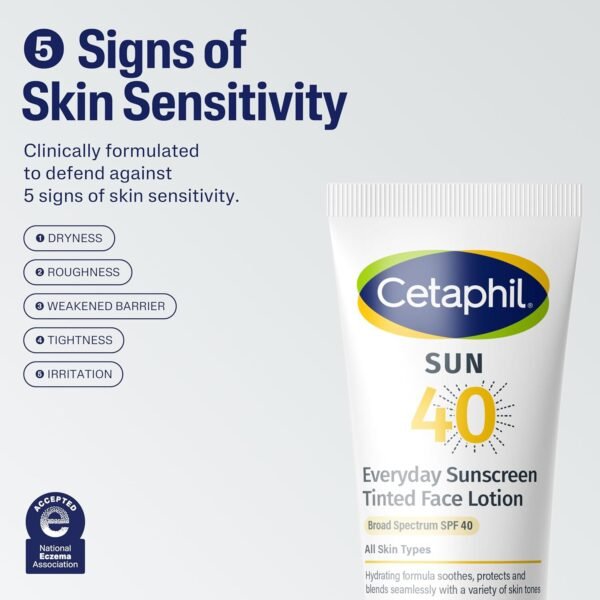CETAPHIL Everyday Sunscreen Tinted Lotion for Face, 1.7 fl oz, 100% UVA/UVB Mineral Sunscreen: Titanium Dioxide & Zinc Oxide, SPF 40, For Sensitive Skin - Image 9