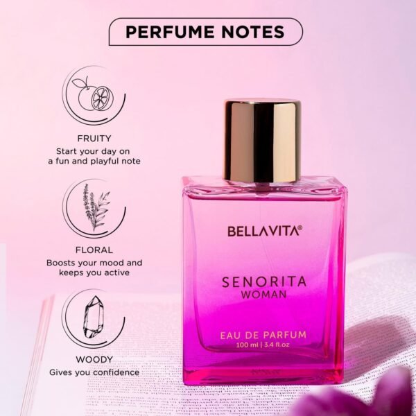 BellaVita Luxury SENORITA Perfume for Women (3.4 fl.oz) | Floral & Fruity Vanilla Perfume Fragrance with Pomegranate, Mint & Musk | Perfume for Womens Gift | Vegan & Cruelty-Free Womens Perfume - Image 6