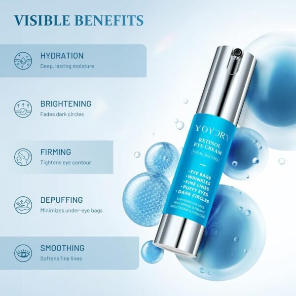 Retinol Under Eye Cream - Eye Cream for Eye Bags, Dark Circles, and Fade Wrinkles, Fine Lines Skin Care Treatment for Women and Men, 20ML blue - Image 5