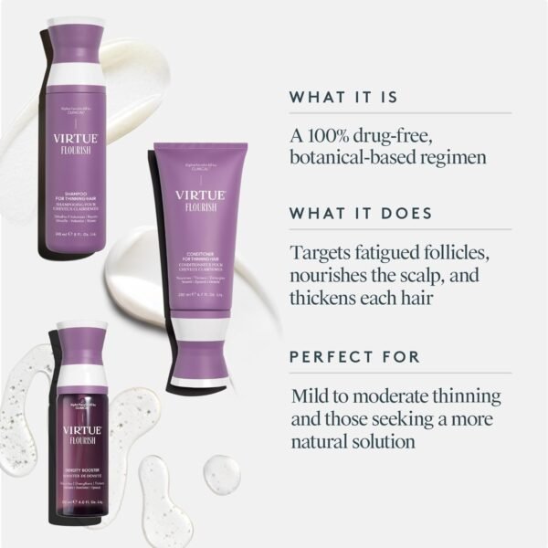 Virtue Flourish Shampoo, Conditioner and Density Booster Treatment Bundle for Thinning Hair for Women, 100% Drug-Free Regimen - Image 3