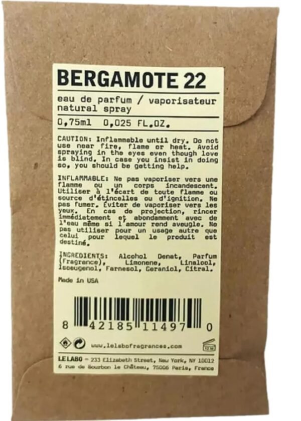 Le Labo BERGAMOTE 22 UNISEX Perfume EDP Vial 0.75 ml / 0.025 oz - (ONE SAMPLE VIAL PER ORDER) 4970 - Image 3